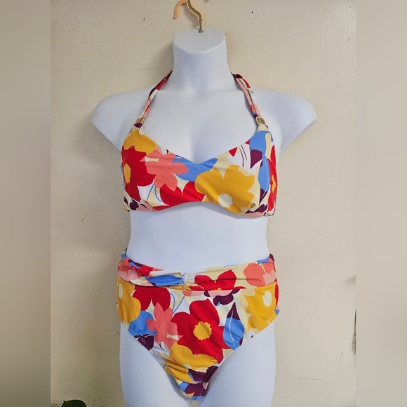 Time Thru- 2 Piece Bathing Suit Floral Top 12-14 Bottom 16-18 . - Picture 1 of 7